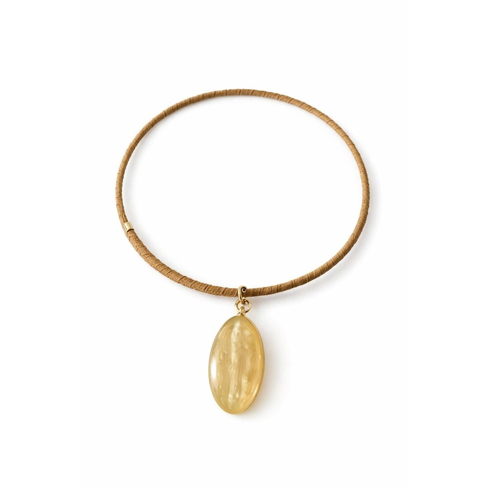 Handcrafted Corded Choker Necklace with Amber‑Style Oval Pendant – Natural Boho